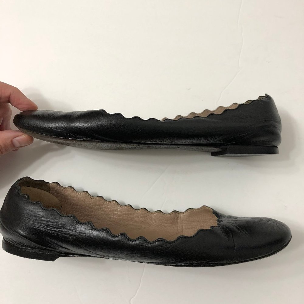 Chloé Lauren black leather scallop ballet flats - Picture 3 of 8
